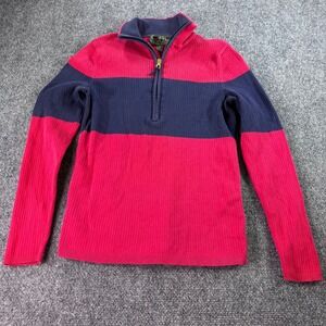 Lauren Ralph Lauren Sweater Women S Red Navy Colorblock Ribbed 1/4 Zip Pullover